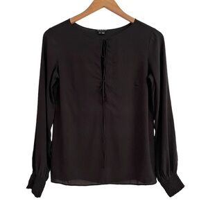 THEORY Silk Lightweight Popover Long Sleeve Blouse Keyhole Front Small B…
